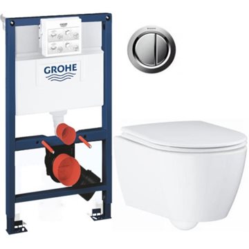 GROHE Essence Alt-i-1 Toiletpakke inkl. Sæde m/softclose, trykknap i krom & Cisterne 82cm